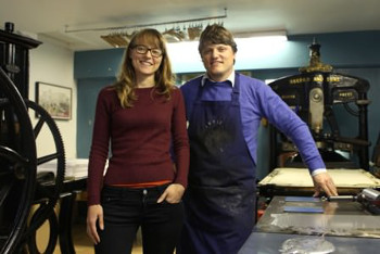 L - R Jacinta Sullivan, Project Hangup with David  Borrington from Dekkle Printmaking Studio 